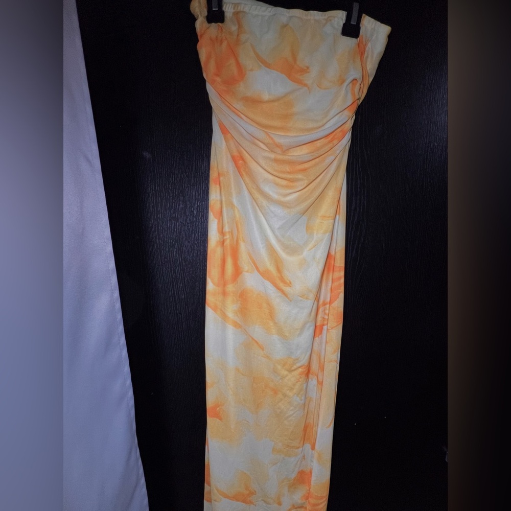 SHEIN Strapless Dress in Orange and Yellow